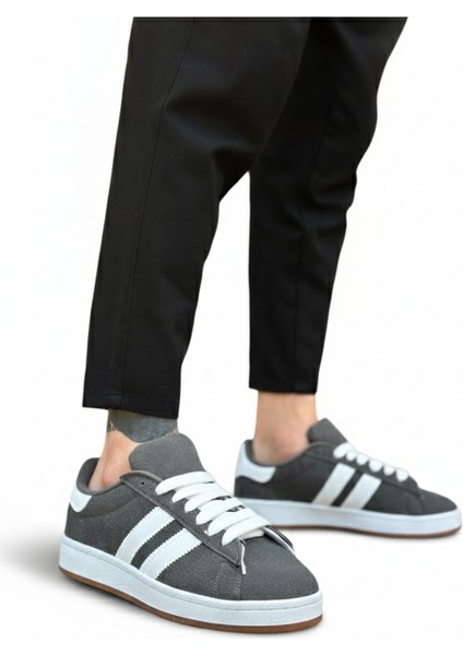 Iki Çizgili Füme Erkek Günlük Sneaker Ayakkabı, Kauçuk Taban, 3 cm Topuk, Standart Kalıp TARZ0235 fırsatları