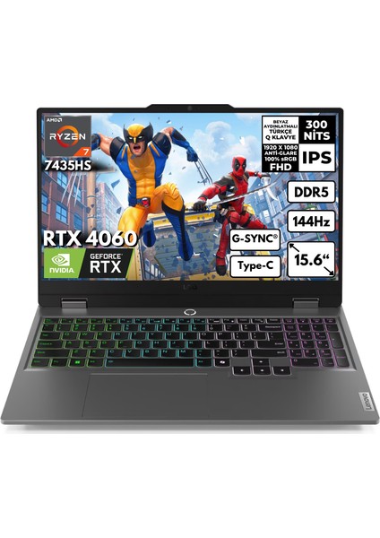 Loq Amd Ryzen 7-7435HS 16-Gbddr5 2 Tbssd RTX4060 (8GB-105W) 15.6" 144Hz Fhd Windows 11 Home 83JC00FKTRZG36