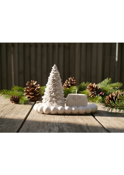 Özel Tasarım Tealight Mumluk ve Simli Çam Ağacı Seti , Şık Masa Dekorasyonu fiyatları