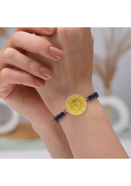 22 Ayar Yeni Tam Altın Mor Renkli Ipli Bileklik