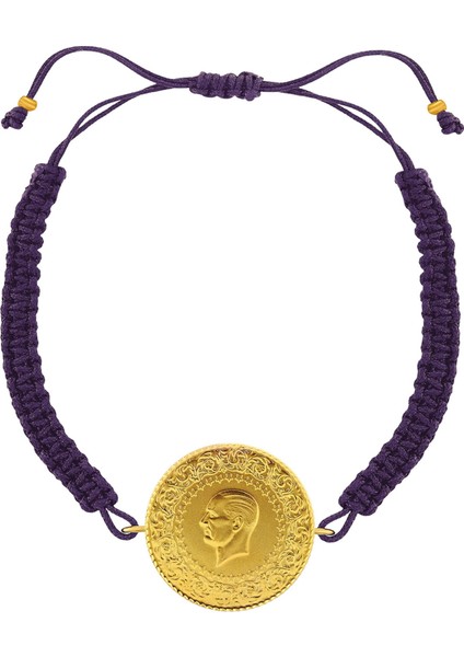 22 Ayar Yeni Tam Altın Mor Renkli Ipli Bileklik fiyatları