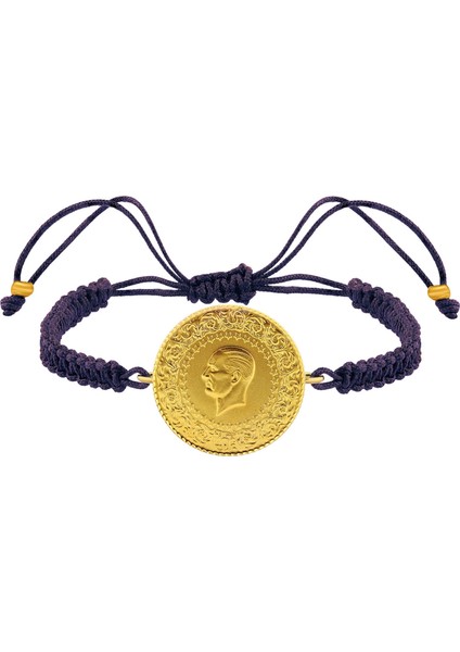 22 Ayar Yeni Tam Altın Mor Renkli Ipli Bileklik modelleri