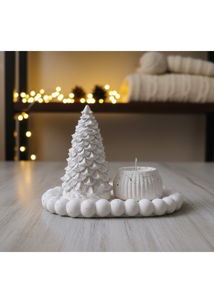 Özel Tasarım Tealight Mumluk ve Simli Çam Ağacı Seti , Şık Masa Dekorasyonu fırsatları