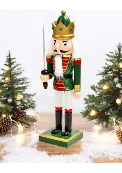 Yeşil Beyaz Fındıkkıran Kurşun Asker 25 Cm, Yılbaşı Dekor Süsü
