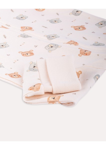 %100 Organik Pamuk Gots Sertifikalı Fermuarlı Teddy Bebek Tulum - Ekru/ayıcık Desenli modelleri