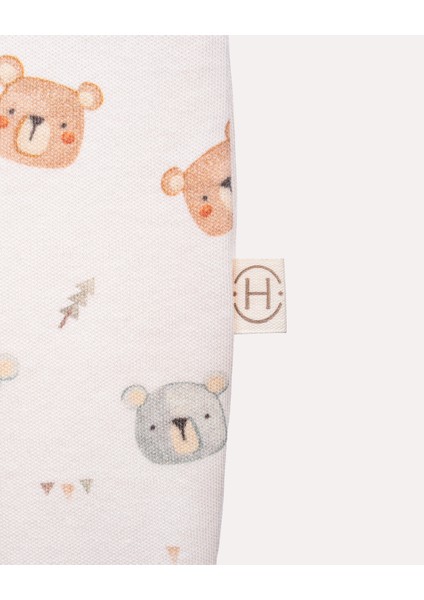 %100 Organik Pamuk Gots Sertifikalı Fermuarlı Teddy Bebek Tulum - Ekru/ayıcık Desenli indirimleri