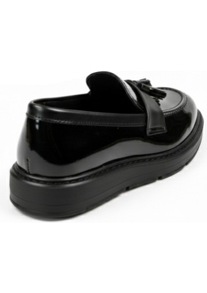 Erkek Klasik Rugan Siyah Püsküllü Loafer Ayakkabı, Yüksek Taban, Mat Detaylı, Eva Malzeme, Günlük Kullanım, Kemerli, TARZ0005 modelleri