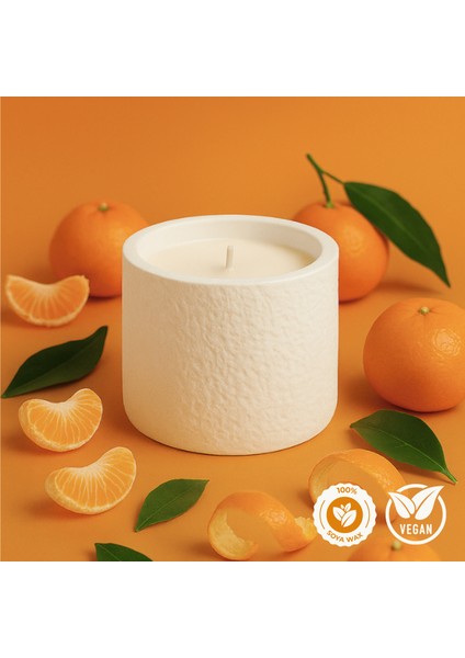 Bodrum Mandalinası Kokulu Beton Mum – %100 Soya Wax, El Yapımı, Doğal Vegan Mum
