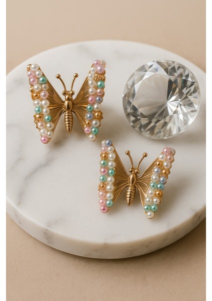 Renkli Inci ve Taş Işlemeli Oynar Kanatlı Kadın Pens Toka