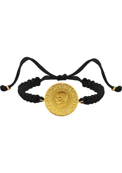 22 Ayar Yeni Tam Altın Siyah Renkli Ipli Bileklik modelleri