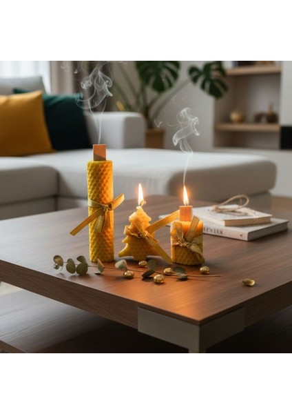 7479 El Yapımı 3'lü Set Doğal Balmumu - 13 cm / 5 cm / 7 cm