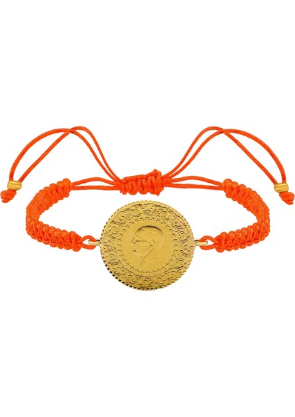 22 Ayar Yeni Yarım Altın Turuncu Renkli Ipli Bileklik modelleri
