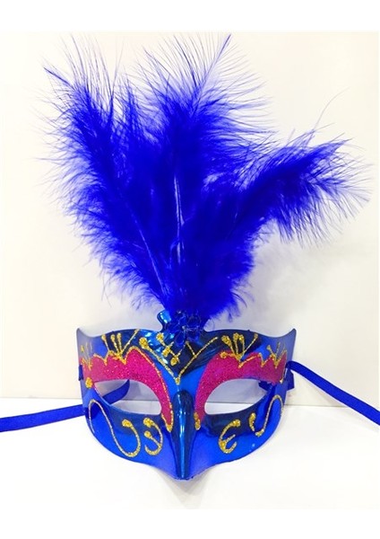 Renkli Tüylü Venedik Parti Maskesi Karışık Renk 12 Adet (5314) modelleri