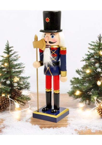 Yılbaşı Dekor Süsü Fındıkkıran Kurşun Asker Baltalı 25 cm Kırmızı Lacivert