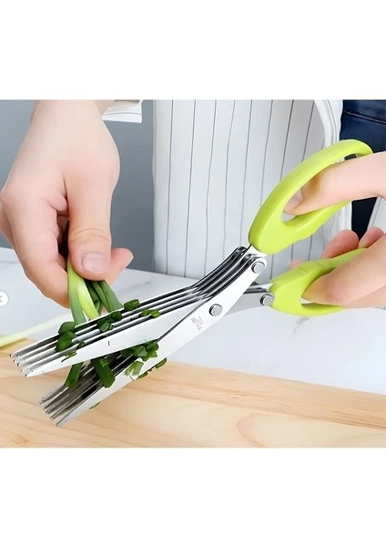 Sebze Doğrama Makası Çelik Mutfak 5 Bıçaklı Çoklu Yeşillik Doğrama Kesme Makası