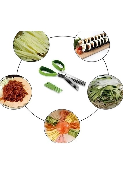 Sebze Doğrama Makası Çelik Mutfak 5 Bıçaklı Çoklu Yeşillik Doğrama Kesme Makası