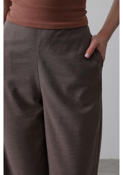 Beli Yarım Lastikli Palazzo Pantolon - Kahve indirimleri