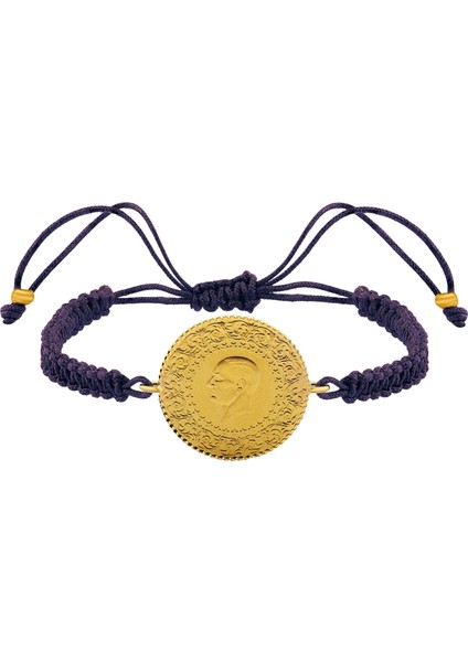 22 Ayar Yeni Yarım Altın Mor Renkli Ipli Bileklik modelleri