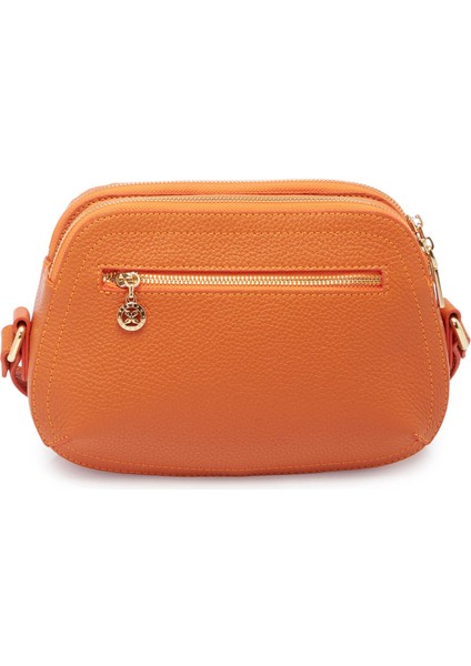 Turuncu Hakiki Deri Kadın Çapraz Askılı Çanta - S25Y1BC78865-J35