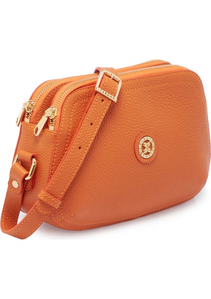 Turuncu Hakiki Deri Kadın Çapraz Askılı Çanta - S25Y1BC78865-J35