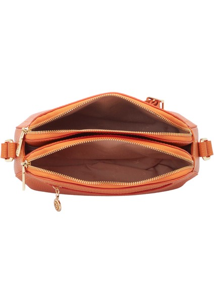 Turuncu Hakiki Deri Kadın Çapraz Askılı Çanta - S25Y1BC78865-J35