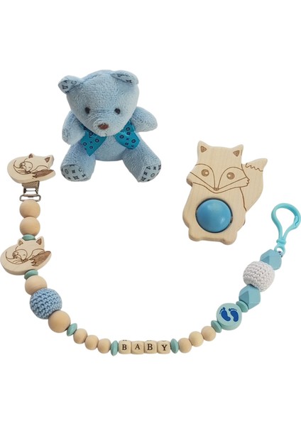 Yenidoğan Erkek Bebek Isimli Emzik Askısı ve Müslin Önlük Hediye Seti fırsatları