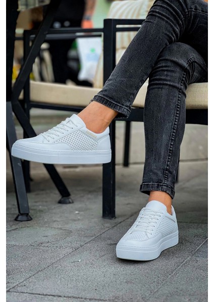 CH015 Erkek Beyaz Ayakkabı %100 Vegan Deri Düz Taban ile Şık Tasarım indirimleri