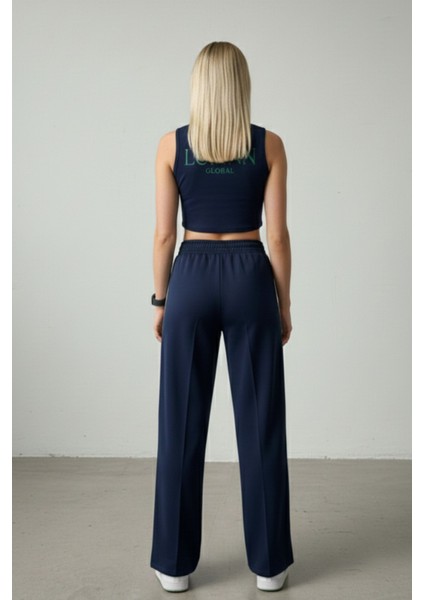Kadın Lacivert Bol Paça Yanı Şeritli Spor Eşofman Alt- Pantolon - Kadın Eşofman Altı indirimleri