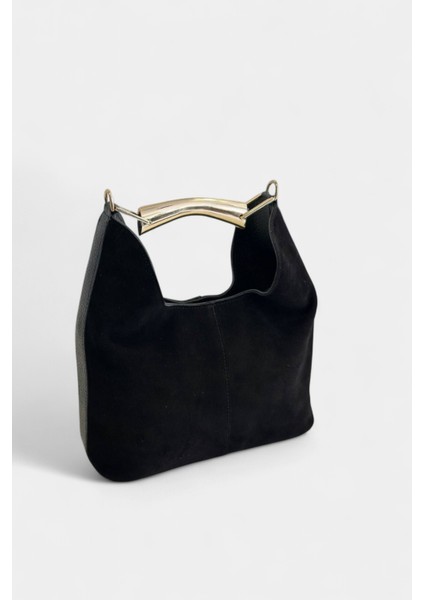 %100 Hakiki Süet Deri Fermuar Kapama ve Uzun Askı Detaylı Kadın El ve Omuz Çantası