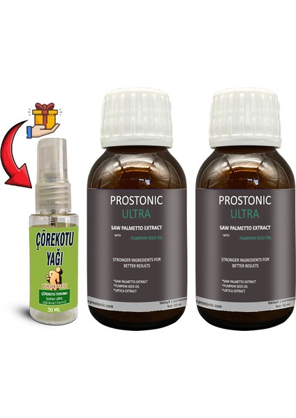 Prostonic Ultra: 2 Adet Erkeklere Sawpalmettolu Kabak Çekirdeği Ekstratlı 50 ml Şurup + 30 ml Çörek Otu Masaj Yağı
