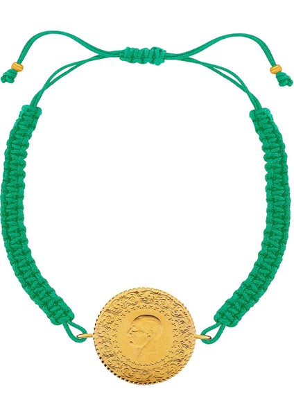 22 Ayar Yeni Yarım Altın Yeşil Renkli Ipli Bileklik fiyatları