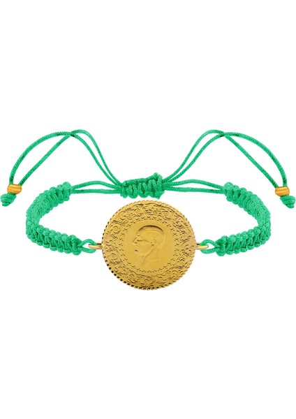 22 Ayar Yeni Yarım Altın Yeşil Renkli Ipli Bileklik modelleri