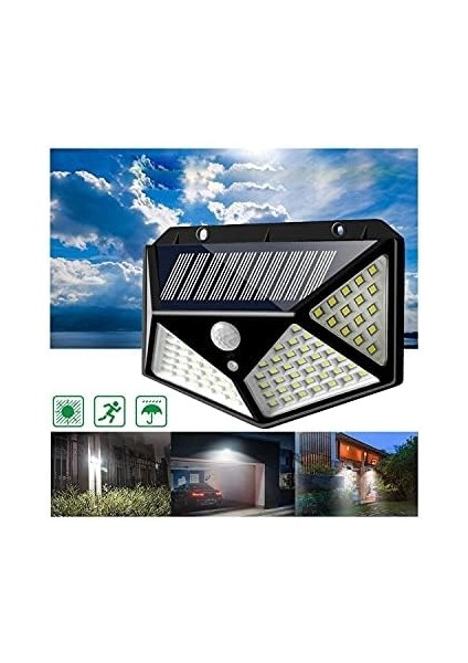 Gaman Solar LED Bahçe Lambası, 100 LED Hareket Sensörlü 13X9X5 Cm, 3 Modlu Güneş Enerjili Solar Lamba, Dış Mekan Aydınlatma, Duvar Montajlı