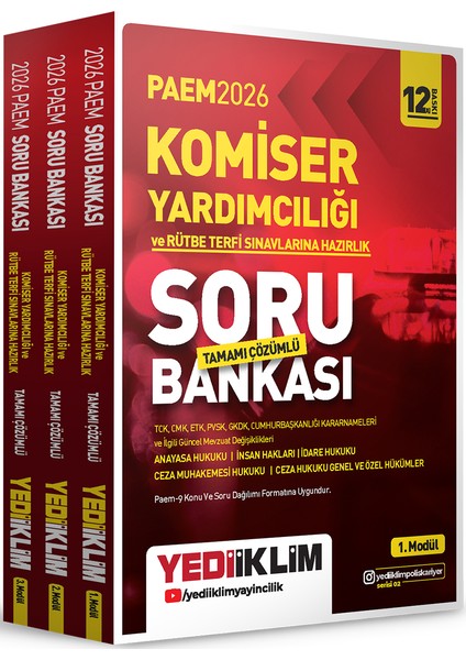 Yediiklim 2026 PAEM Komiser Yardımcılığı ve Rütbe Terfi Sınavlarına Hazırlık Modüler Set Tamamı Çözümlü Soru Bankası 3 Modül