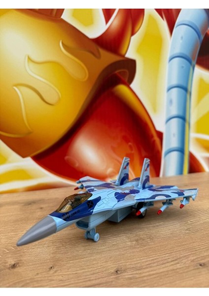 F16 Savaş Uçağı Metal Sesli Işıklı Jarjlı (Buhar Atar) Standlı F16 Uçak Mavi modelleri