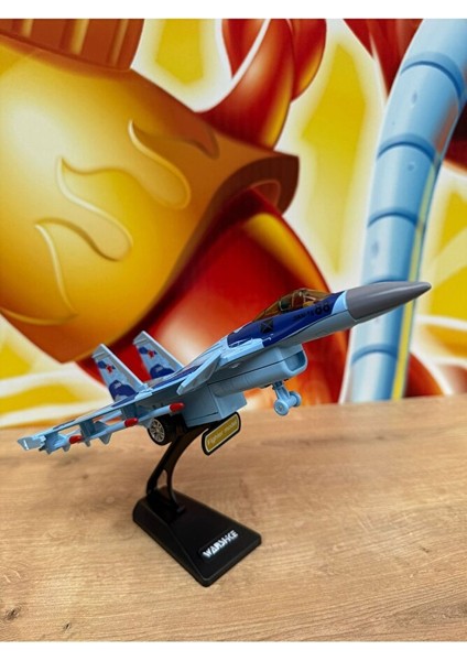 F16 Savaş Uçağı Metal Sesli Işıklı Jarjlı (Buhar Atar) Standlı F16 Uçak Mavi fırsatları