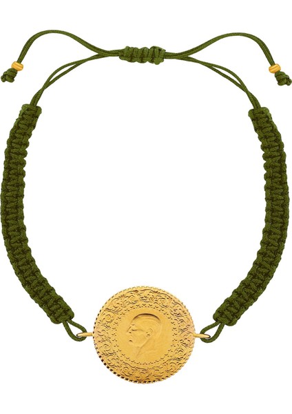 22 Ayar Yeni Yarım Altın Haki Renkli Ipli Bileklik fiyatları