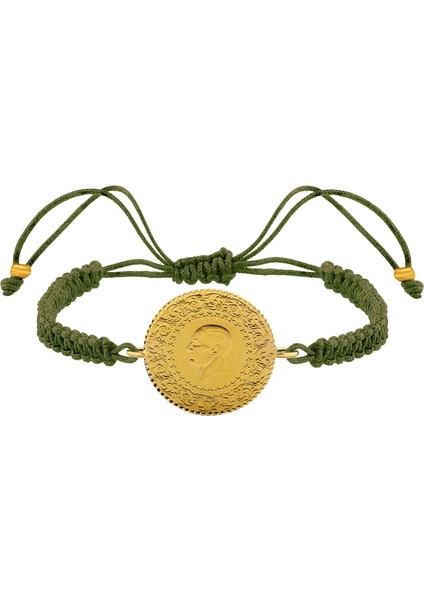 22 Ayar Yeni Yarım Altın Haki Renkli Ipli Bileklik modelleri