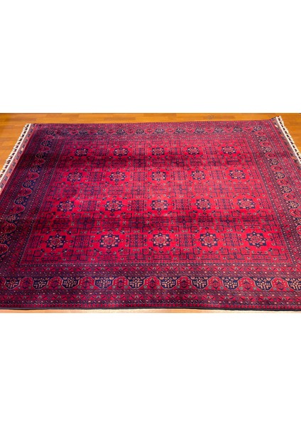 El Dokuma Afgan Halı Yıldız Desenli Ince Dokuma Bordo Renk 4 Metre Kare
