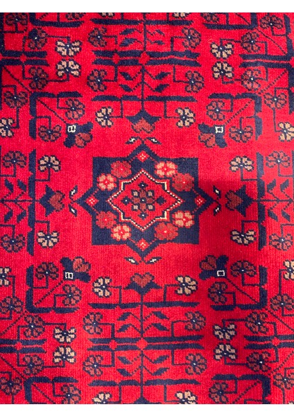 El Dokuma Afgan Halı Yıldız Desenli Ince Dokuma Bordo Renk 4 Metre Kare