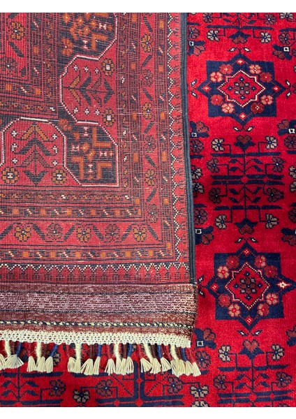 El Dokuma Afgan Halı Yıldız Desenli Ince Dokuma Bordo Renk 4 Metre Kare
