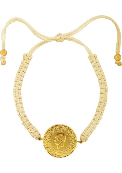 22 Ayar Yeni Tam Altın Krem Renkli Ipli Bileklik fiyatları