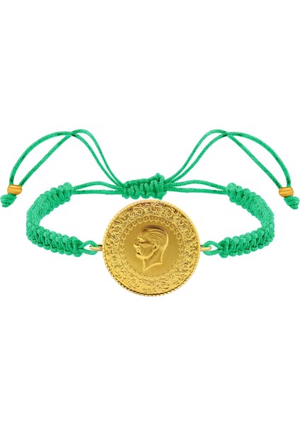 22 Ayar Yeni Tam Altın Yeşil Renkli Ipli Bileklik modelleri