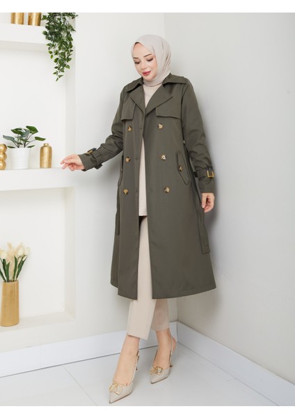 Kadın Haki Arkası Düğmeli Trençkot fiyatları