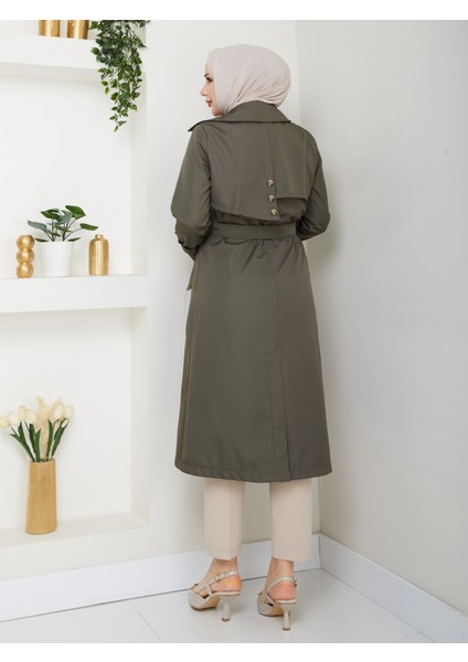 Kadın Haki Arkası Düğmeli Trençkot modelleri