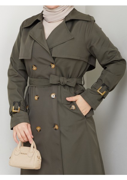 Kadın Haki Arkası Düğmeli Trençkot fırsatları