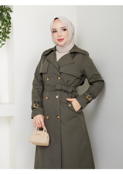 Kadın Haki Arkası Düğmeli Trençkot indirimleri