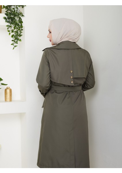 Kadın Haki Arkası Düğmeli Trençkot