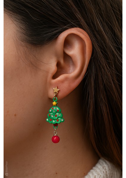 Yılbaşı Konseptli Asimetrik Küpe Serisi Yılbaşı Ağacı ve Noel Baba Küpesi fiyatları