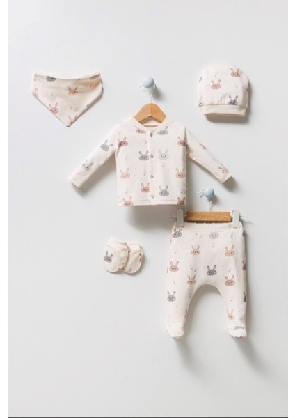 Unisex Sevimli Tavşan Desenli Natural 5li Hastane Çıkışı Zıbın Seti fiyatları